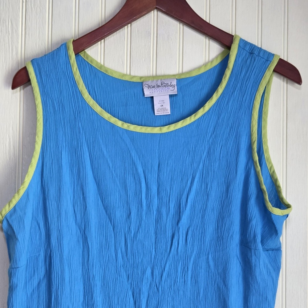 Diane Von Furstenberg Tank Top Womens 2X‎ Plus Blue Scoop Neck Sleeveless Tunic
